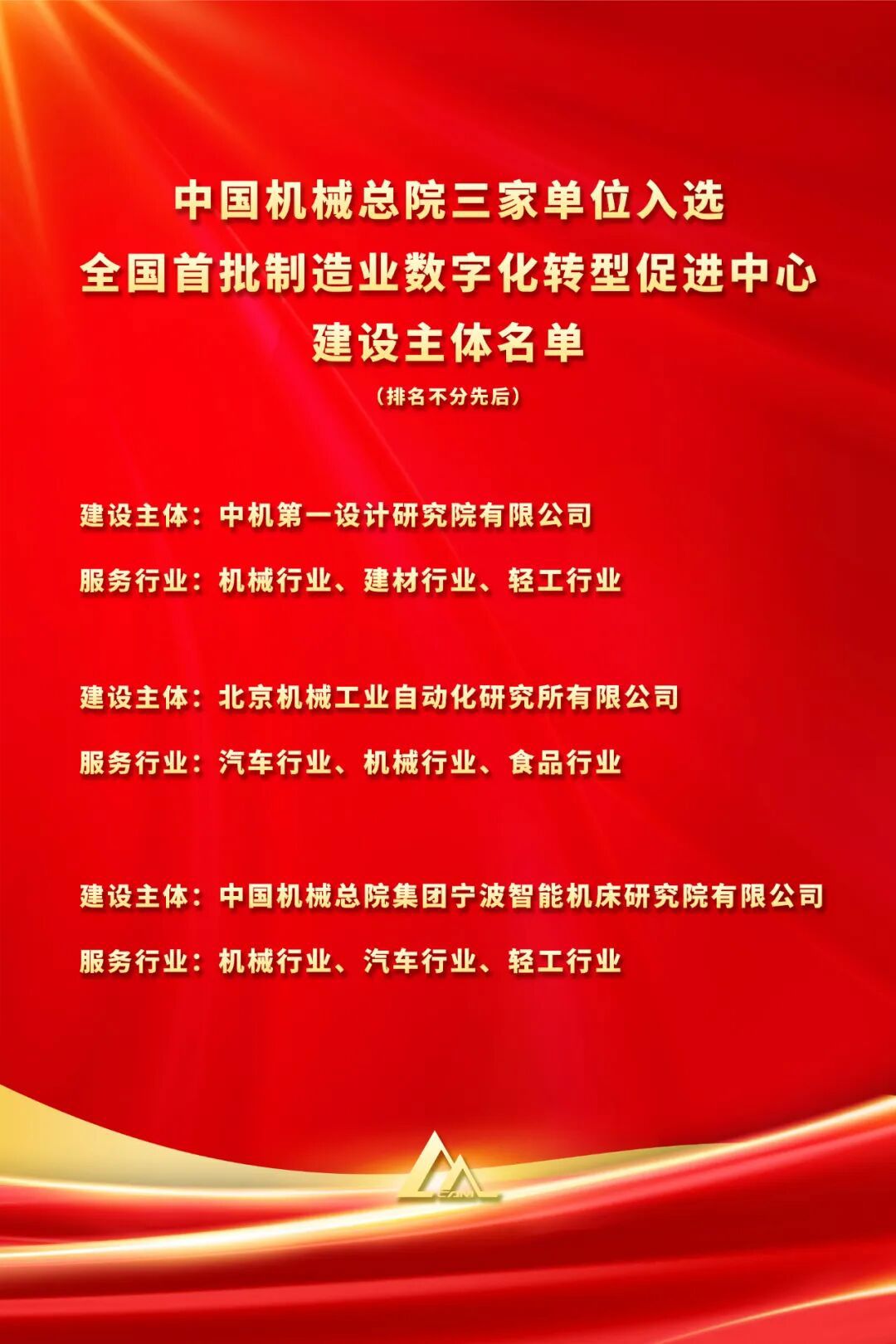 全國首批！中國機械總院三家單位入選工信部首批制造業(yè)數(shù)字化轉型促進中心建設主體名單